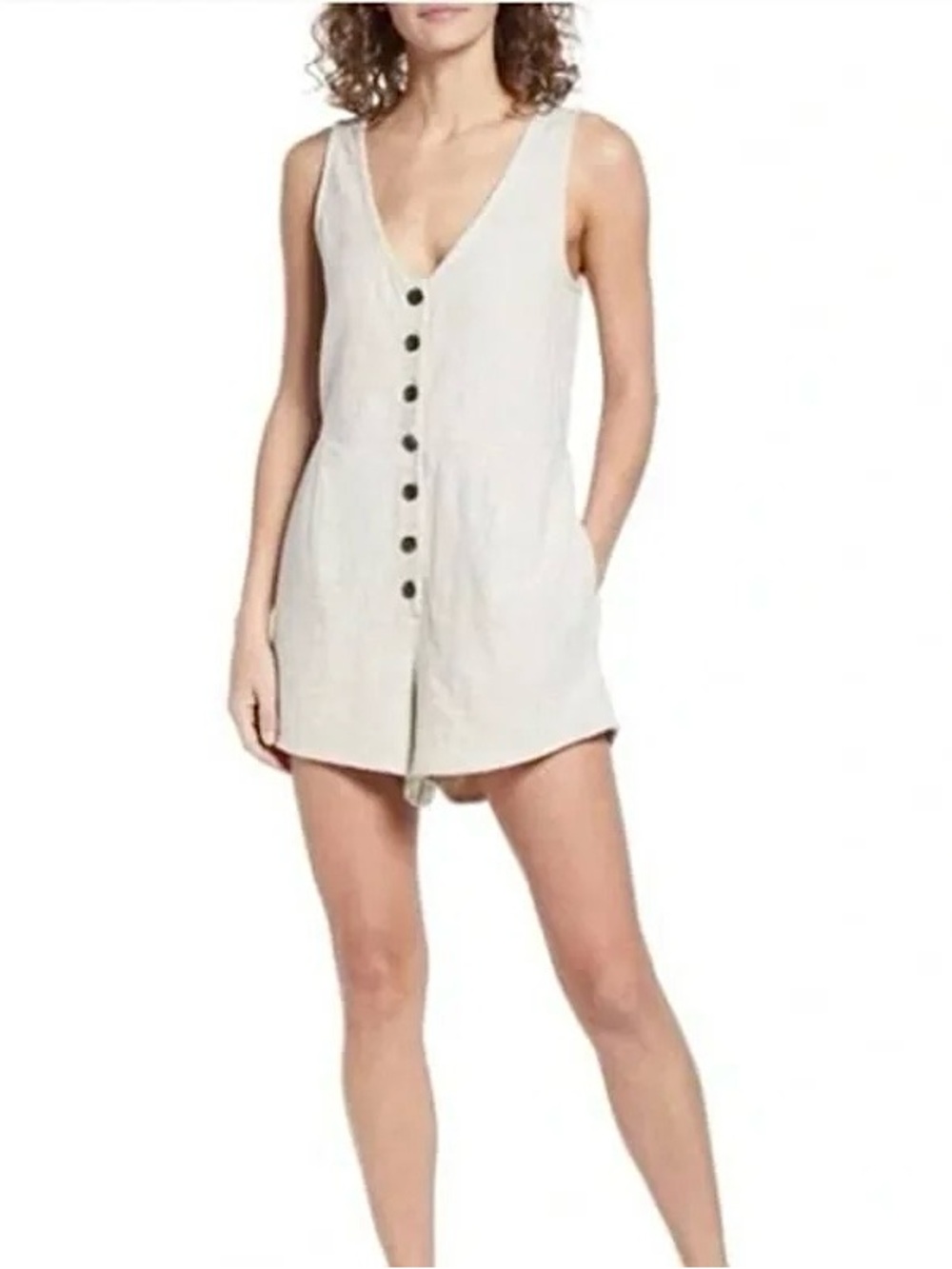 Madewell Natural Oatmeal V Neck Linen Blend Romper • Size 6
